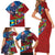 Caribbean-American Heritage Month Family Matching Short Sleeve Bodycon Dress and Hawaiian Shirt National Flags Ribbon Wave Style with US Flag Eagle - Wonder Print Shop
