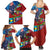 Caribbean-American Heritage Month Family Matching Summer Maxi Dress and Hawaiian Shirt National Flags Ribbon Wave Style with US Flag Eagle - Wonder Print Shop