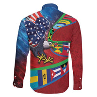 Caribbean-American Heritage Month Family Matching Summer Maxi Dress and Hawaiian Shirt National Flags Ribbon Wave Style with US Flag Eagle - Wonder Print Shop