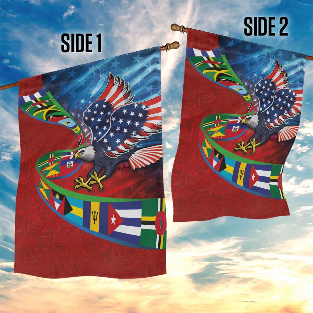 Caribbean-American Heritage Month Garden Flag National Flags Ribbon Wave Style with US Flag Eagle - Wonder Print Shop