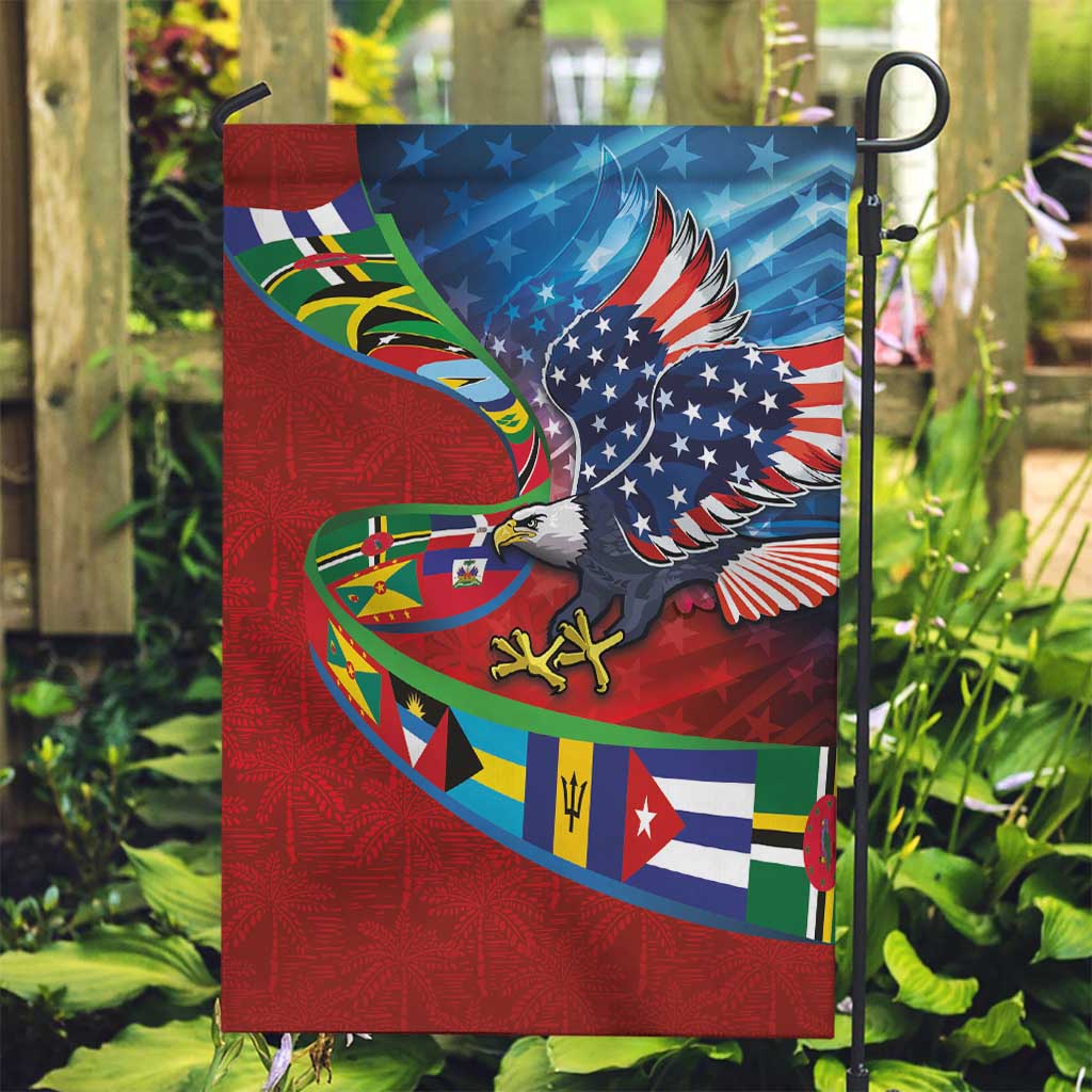 Caribbean-American Heritage Month Garden Flag National Flags Ribbon Wave Style with US Flag Eagle - Wonder Print Shop