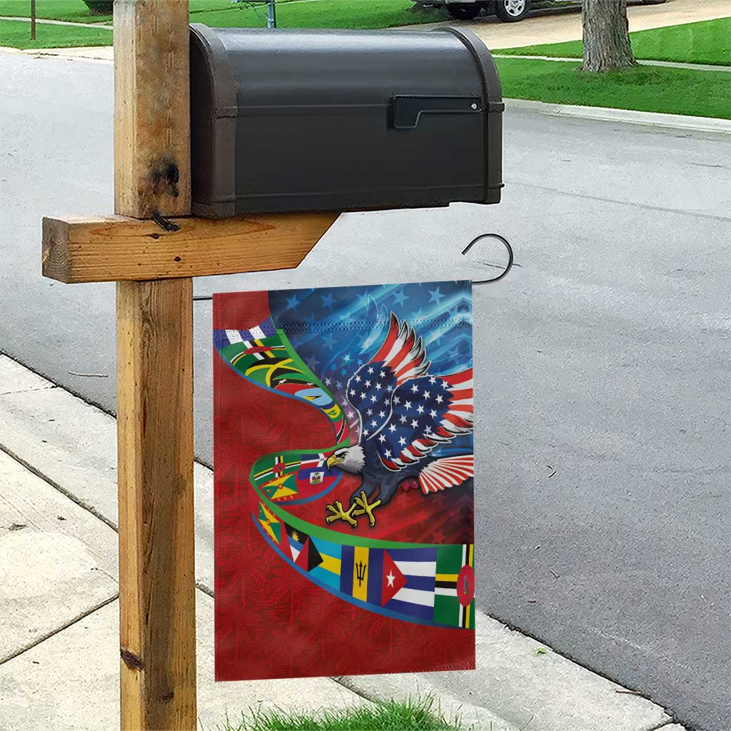 Caribbean-American Heritage Month Garden Flag National Flags Ribbon Wave Style with US Flag Eagle - Wonder Print Shop