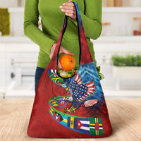 Caribbean-American Heritage Month Grocery Bag National Flags Ribbon Wave Style with US Flag Eagle - Wonder Print Shop