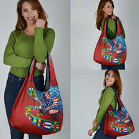 Caribbean-American Heritage Month Grocery Bag National Flags Ribbon Wave Style with US Flag Eagle - Wonder Print Shop