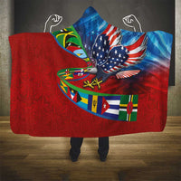Caribbean-American Heritage Month Hooded Blanket National Flags Ribbon Wave Style with US Flag Eagle - Wonder Print Shop