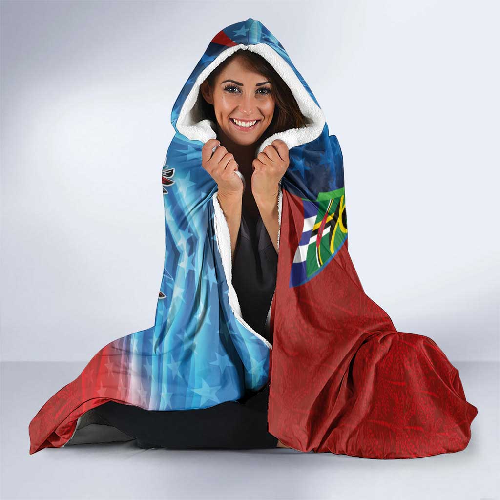 Caribbean-American Heritage Month Hooded Blanket National Flags Ribbon Wave Style with US Flag Eagle - Wonder Print Shop