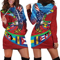 Caribbean-American Heritage Month Hoodie Dress National Flags Ribbon Wave Style with US Flag Eagle - Wonder Print Shop