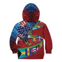 Caribbean-American Heritage Month Kid Hoodie National Flags Ribbon Wave Style with US Flag Eagle - Wonder Print Shop