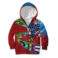 Caribbean-American Heritage Month Kid Hoodie National Flags Ribbon Wave Style with US Flag Eagle - Wonder Print Shop