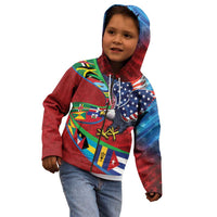 Caribbean-American Heritage Month Kid Hoodie National Flags Ribbon Wave Style with US Flag Eagle - Wonder Print Shop