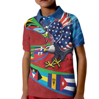 Caribbean-American Heritage Month Kid Polo Shirt National Flags Ribbon Wave Style with US Flag Eagle - Wonder Print Shop