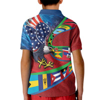 Caribbean-American Heritage Month Kid Polo Shirt National Flags Ribbon Wave Style with US Flag Eagle - Wonder Print Shop