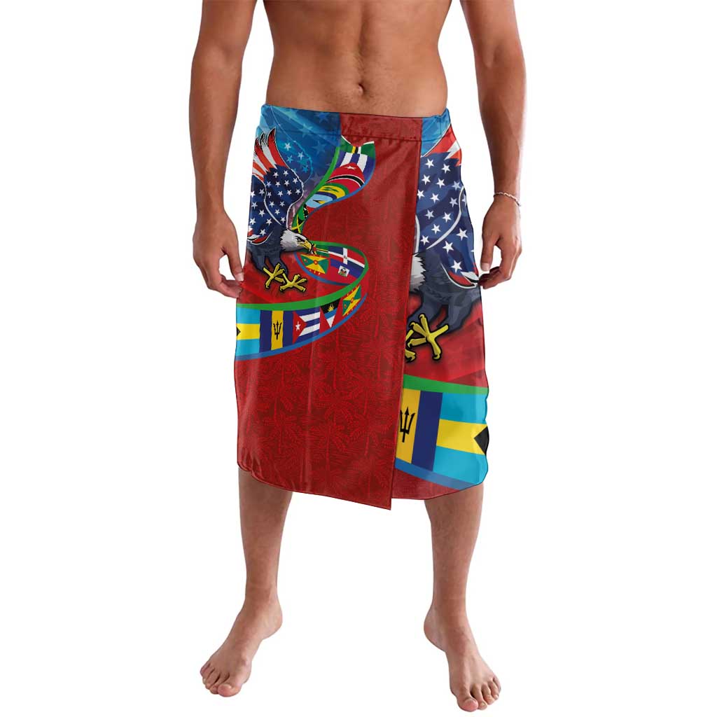 Caribbean-American Heritage Month Lavalava National Flags Ribbon Wave Style with US Flag Eagle - Wonder Print Shop