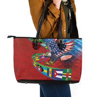 Caribbean-American Heritage Month Leather Tote Bag National Flags Ribbon Wave Style with US Flag Eagle - Wonder Print Shop