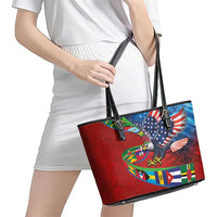 Caribbean-American Heritage Month Leather Tote Bag National Flags Ribbon Wave Style with US Flag Eagle - Wonder Print Shop