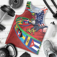 Caribbean-American Heritage Month Men Tank Top National Flags Ribbon Wave Style with US Flag Eagle - Wonder Print Shop