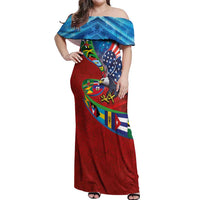 Caribbean-American Heritage Month Off Shoulder Maxi Dress National Flags Ribbon Wave Style with US Flag Eagle - Wonder Print Shop