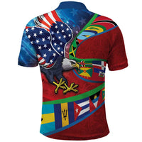 Caribbean-American Heritage Month Polo Shirt National Flags Ribbon Wave Style with US Flag Eagle - Wonder Print Shop