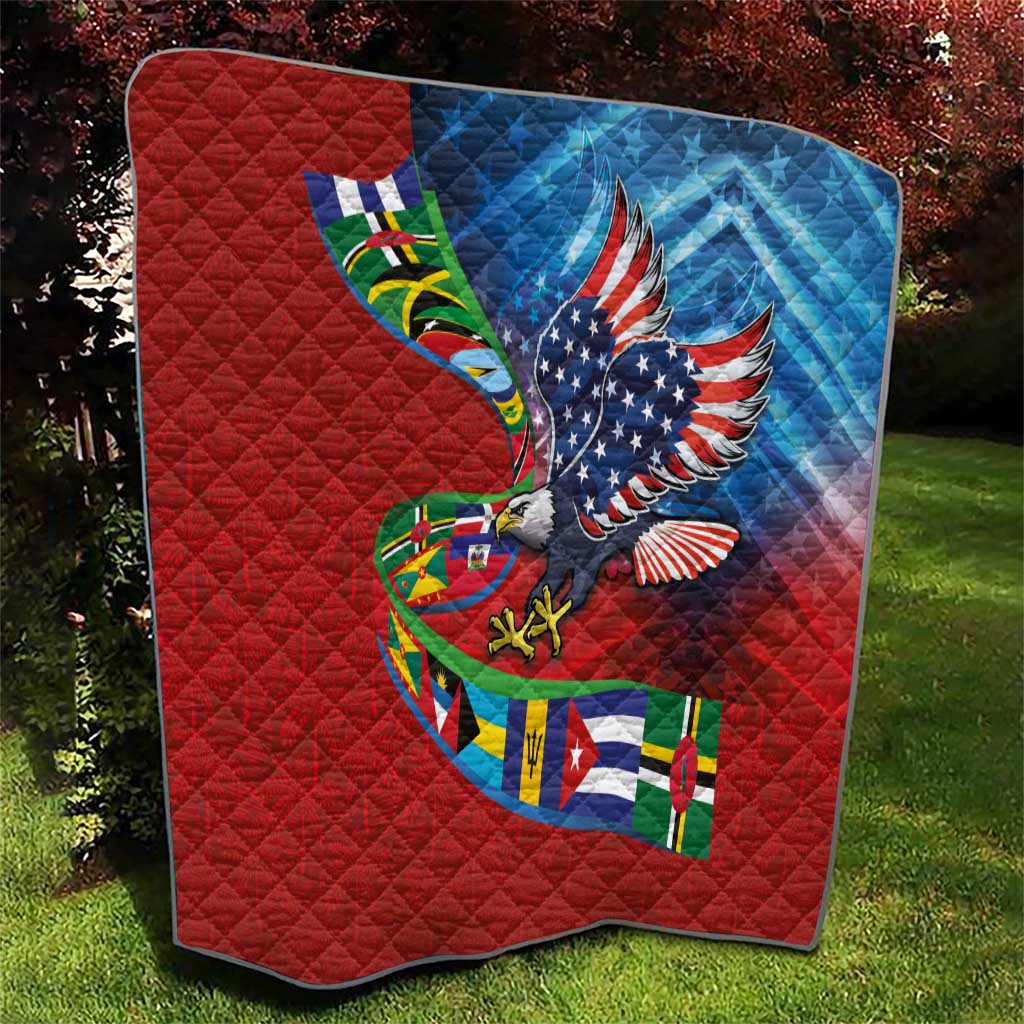 Caribbean-American Heritage Month Quilt National Flags Ribbon Wave Style with US Flag Eagle - Wonder Print Shop