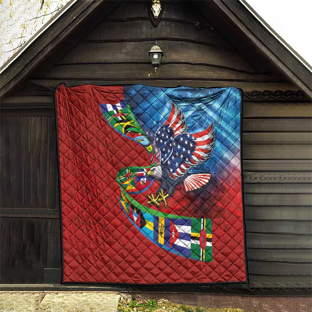 Caribbean-American Heritage Month Quilt National Flags Ribbon Wave Style with US Flag Eagle - Wonder Print Shop