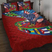 Caribbean-American Heritage Month Quilt Bed Set National Flags Ribbon Wave Style with US Flag Eagle - Wonder Print Shop