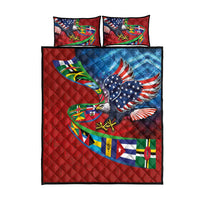 Caribbean-American Heritage Month Quilt Bed Set National Flags Ribbon Wave Style with US Flag Eagle - Wonder Print Shop