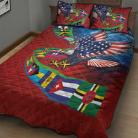 Caribbean-American Heritage Month Quilt Bed Set National Flags Ribbon Wave Style with US Flag Eagle - Wonder Print Shop