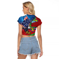 Caribbean-American Heritage Month Raglan Cropped T Shirt National Flags Ribbon Wave Style with US Flag Eagle - Wonder Print Shop