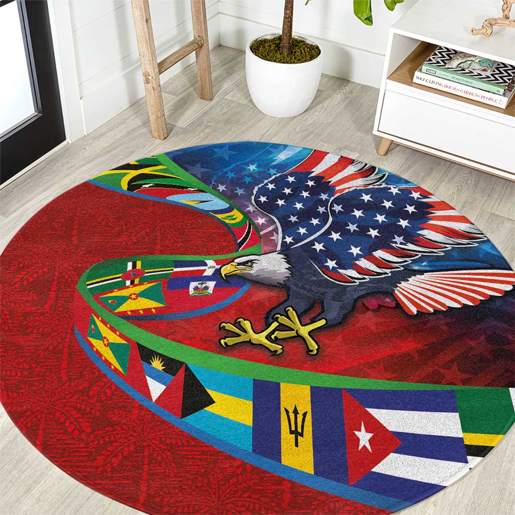 Caribbean-American Heritage Month Round Carpet National Flags Ribbon Wave Style with US Flag Eagle - Wonder Print Shop