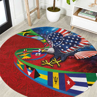 Caribbean-American Heritage Month Round Carpet National Flags Ribbon Wave Style with US Flag Eagle - Wonder Print Shop