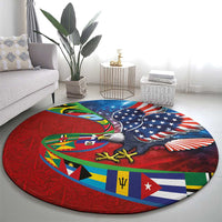 Caribbean-American Heritage Month Round Carpet National Flags Ribbon Wave Style with US Flag Eagle - Wonder Print Shop