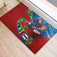 Caribbean-American Heritage Month Rubber Doormat National Flags Ribbon Wave Style with US Flag Eagle - Wonder Print Shop