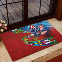 Caribbean-American Heritage Month Rubber Doormat National Flags Ribbon Wave Style with US Flag Eagle - Wonder Print Shop