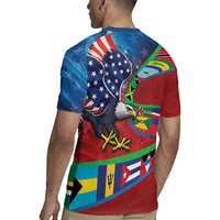 Caribbean-American Heritage Month Rugby Jersey National Flags Ribbon Wave Style with US Flag Eagle - Wonder Print Shop