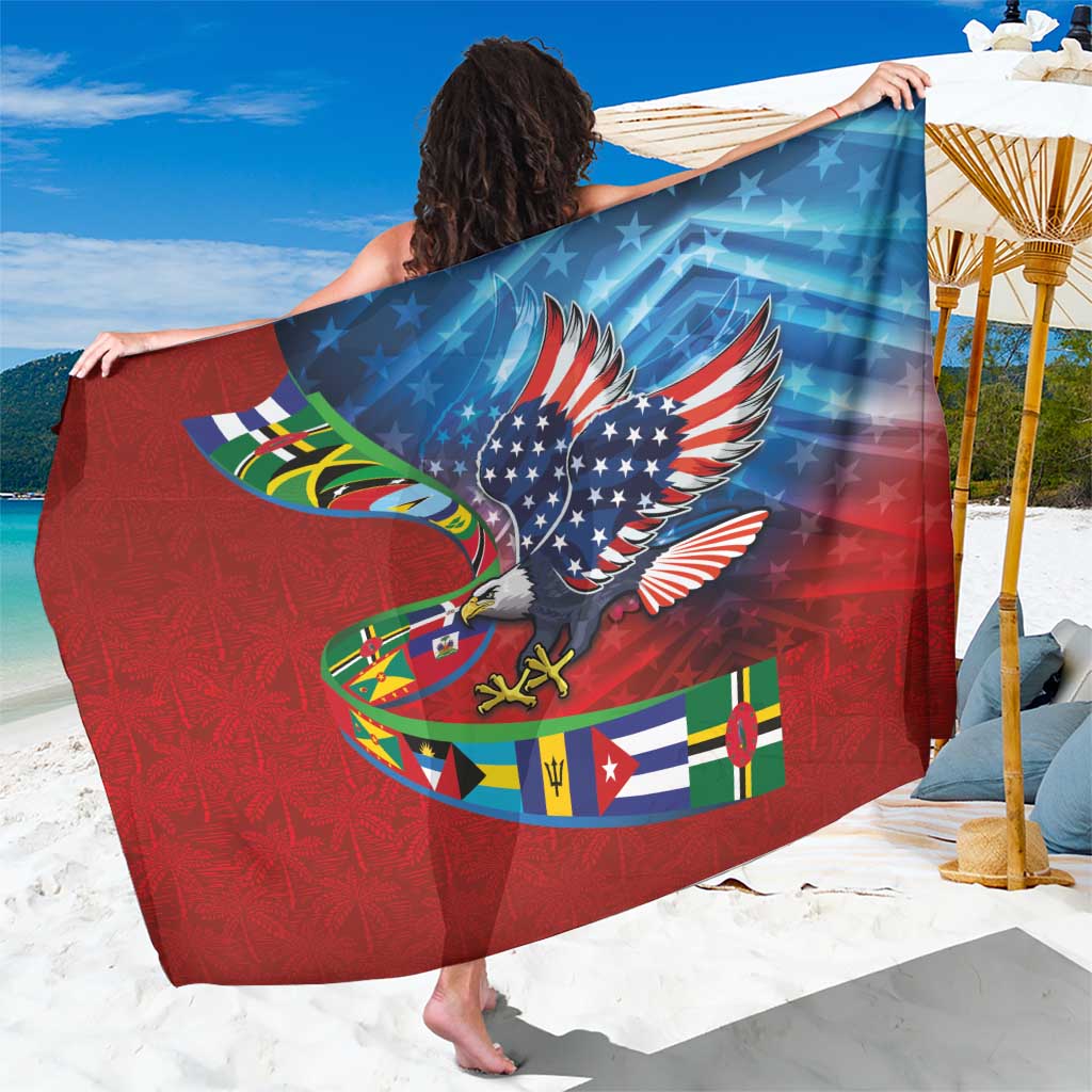 Caribbean-American Heritage Month Sarong National Flags Ribbon Wave Style with US Flag Eagle - Wonder Print Shop