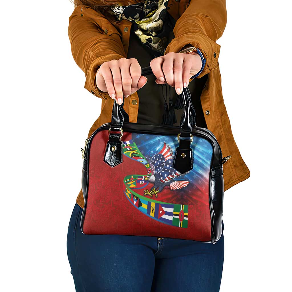 Caribbean-American Heritage Month Shoulder Handbag National Flags Ribbon Wave Style with US Flag Eagle - Wonder Print Shop