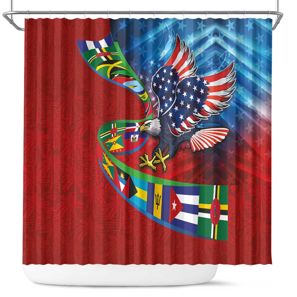 Caribbean-American Heritage Month Shower Curtain National Flags Ribbon Wave Style with US Flag Eagle - Wonder Print Shop