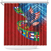 Caribbean-American Heritage Month Shower Curtain National Flags Ribbon Wave Style with US Flag Eagle - Wonder Print Shop