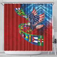 Caribbean-American Heritage Month Shower Curtain National Flags Ribbon Wave Style with US Flag Eagle - Wonder Print Shop