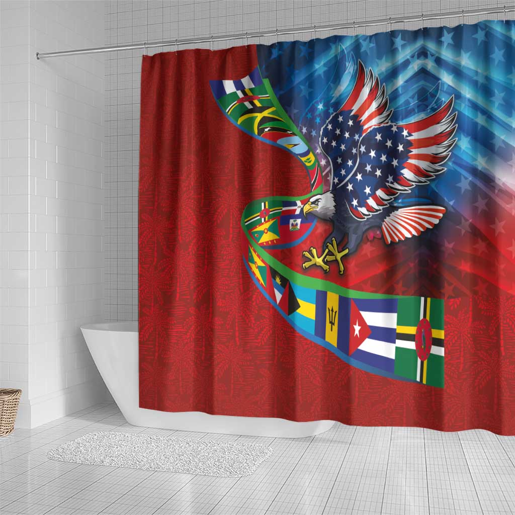 Caribbean-American Heritage Month Shower Curtain National Flags Ribbon Wave Style with US Flag Eagle - Wonder Print Shop