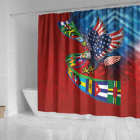 Caribbean-American Heritage Month Shower Curtain National Flags Ribbon Wave Style with US Flag Eagle - Wonder Print Shop