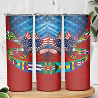 Caribbean-American Heritage Month Skinny Tumbler National Flags Ribbon Wave Style with US Flag Eagle - Wonder Print Shop