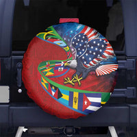 Caribbean-American Heritage Month Spare Tire Cover National Flags Ribbon Wave Style with US Flag Eagle - Wonder Print Shop