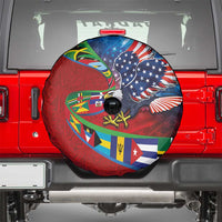 Caribbean-American Heritage Month Spare Tire Cover National Flags Ribbon Wave Style with US Flag Eagle - Wonder Print Shop