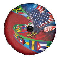 Caribbean-American Heritage Month Spare Tire Cover National Flags Ribbon Wave Style with US Flag Eagle - Wonder Print Shop