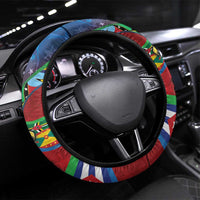 Caribbean-American Heritage Month Steering Wheel Cover National Flags Ribbon Wave Style with US Flag Eagle - Wonder Print Shop