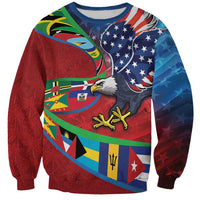 Caribbean-American Heritage Month Sweatshirt National Flags Ribbon Wave Style with US Flag Eagle - Wonder Print Shop