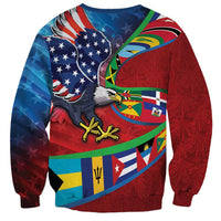 Caribbean-American Heritage Month Sweatshirt National Flags Ribbon Wave Style with US Flag Eagle - Wonder Print Shop