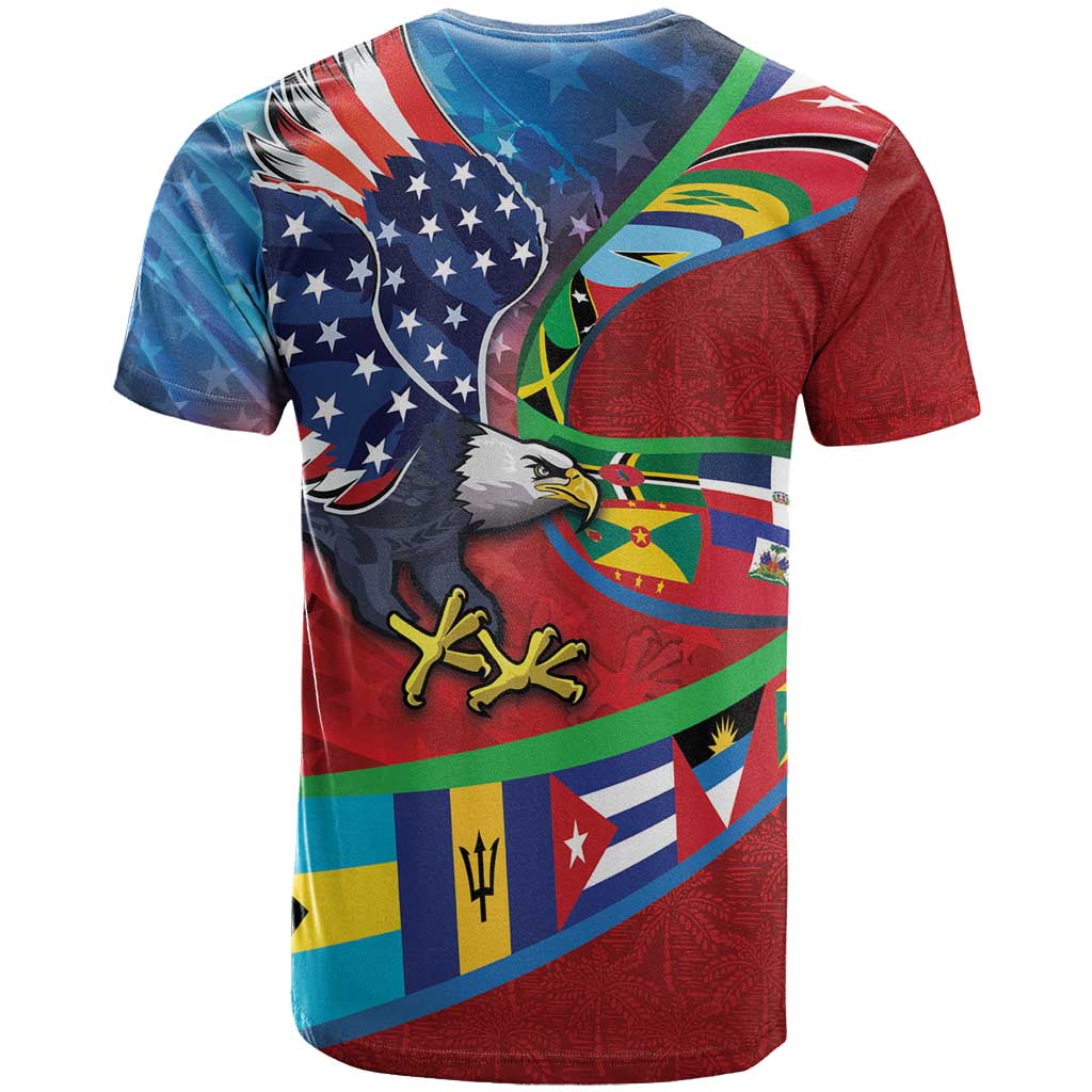 Caribbean-American Heritage Month T Shirt National Flags Ribbon Wave Style with US Flag Eagle - Wonder Print Shop