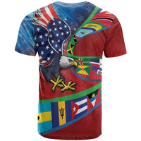 Caribbean-American Heritage Month T Shirt National Flags Ribbon Wave Style with US Flag Eagle - Wonder Print Shop